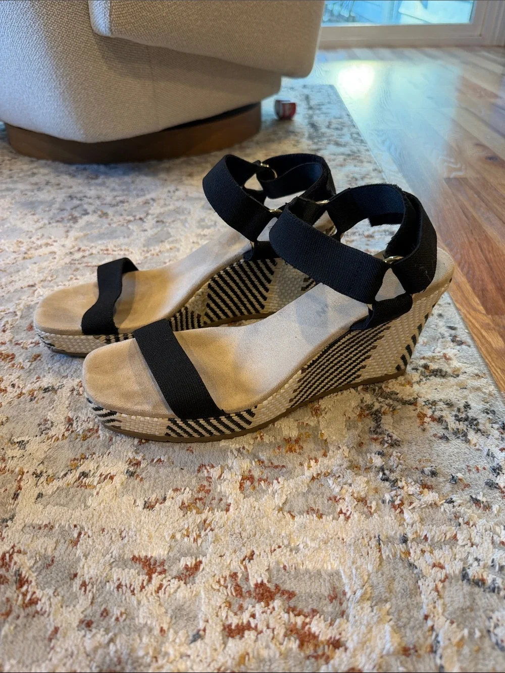Anne Klein Black Espadrille Wedge Sandals with Ankle Strap